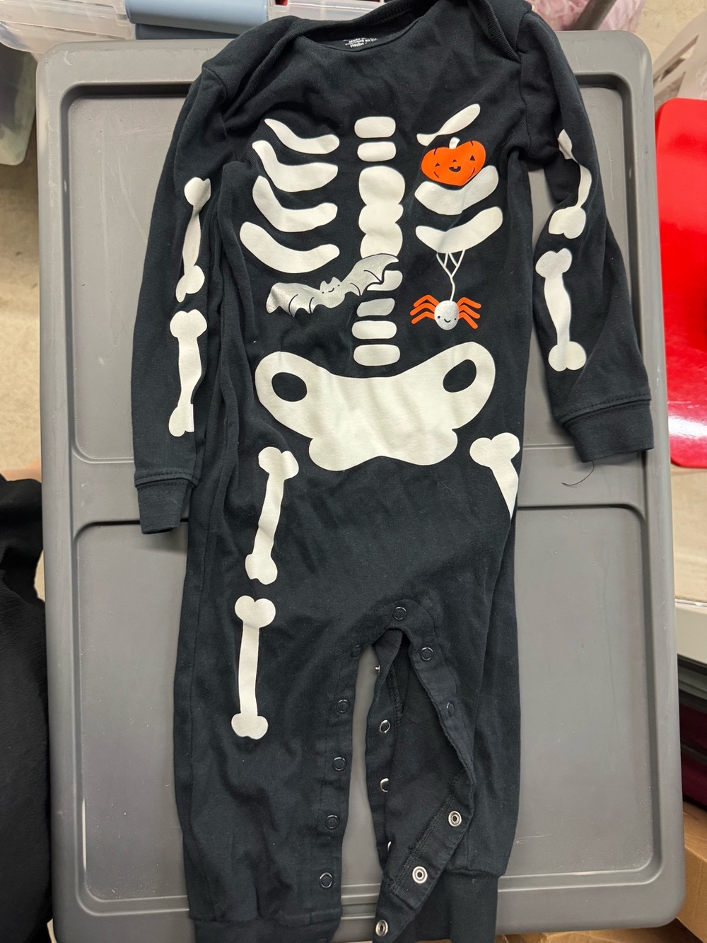 Carter's Black Skeleton One-Piece with Pumpkin and Spider Accents